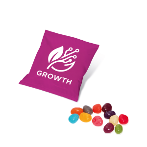 Eco Range - Paper Flow Bag - Jelly Bean Factory® - 10g, a branded confectionery printed with your logo (view 3)