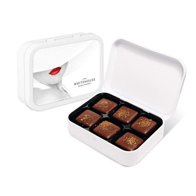 White Sweet Tin – Dark chocolate salted caramels