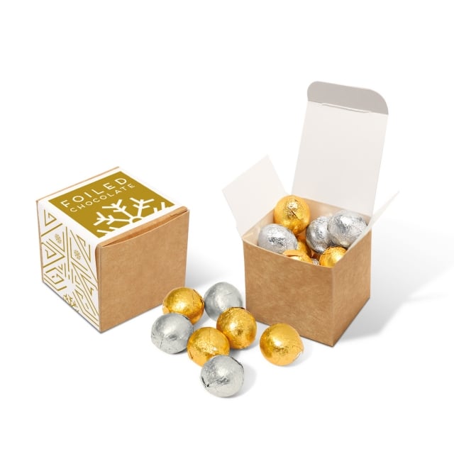 Christmas – Eco Kraft Cube – Foiled Chocolate Balls