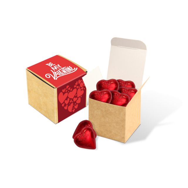 Valentines – Eco Kraft Cube – Milk Chocolate Red Hearts