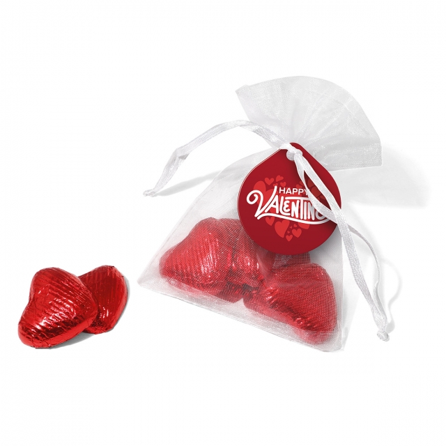 Valentines – Organza Bag – Milk Chocolate Red Hearts