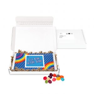 Gift Boxes - Mini White Postal Box - Flow Bag - Jelly Bean Factory®, a branded confectionery printed with your logo (view 3)