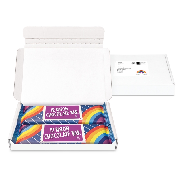 Gift Boxes – Mini White Postal Box – 12 Baton Bars – DIGITAL PRINT
