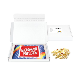 Gift Boxes - Mini White Postal Box - Microwave Popcorn, a branded snacks printed with your logo (view 2)