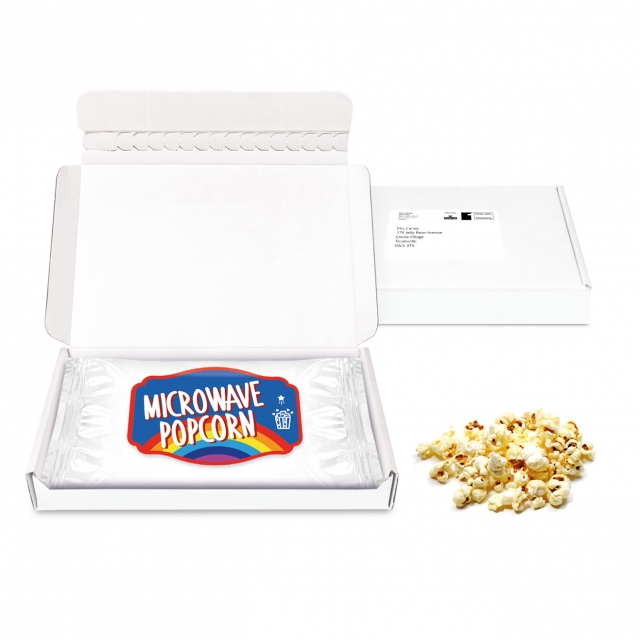 Gift Boxes – Mini White Postal Box - Microwave Popcorn - PAPER LABEL