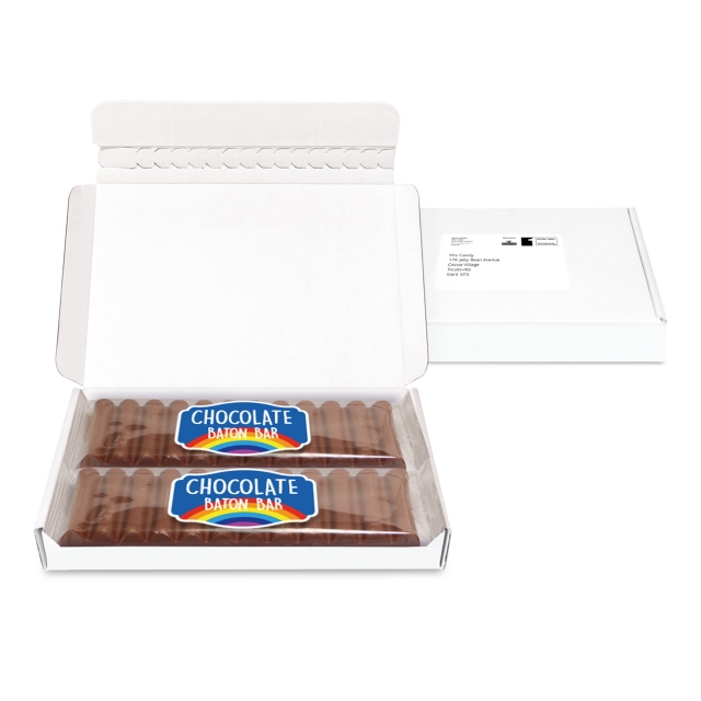 Gift Boxes – Mini White Postal Box - 12 Baton Bars - PAPER LABEL