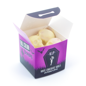Halloween - Eco Maxi Cube - White Chocolate Skulls - x4, a branded confectionery printed with your logo (view 3)