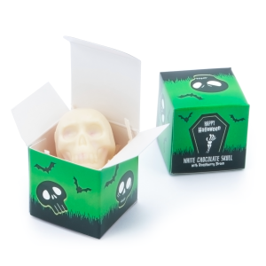 Halloween - Eco Mini Cube - White Chocolate Skulls - x1, a branded confectionery printed with your logo (view 3)