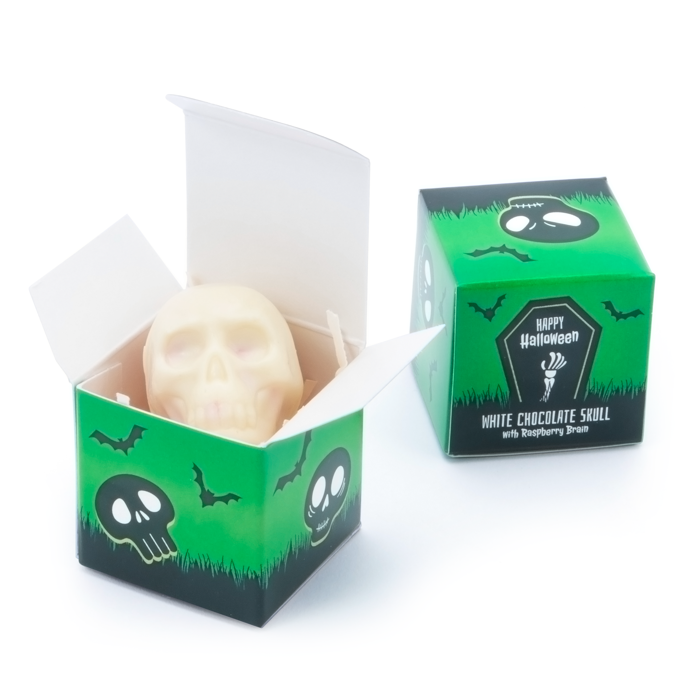 Halloween - Eco Mini Cube Box - White Chocolate Skulls - x1