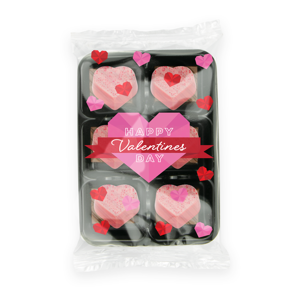 Valentines Flow Wrapped Tray With Raspberry Heart Chocolate Truffles
