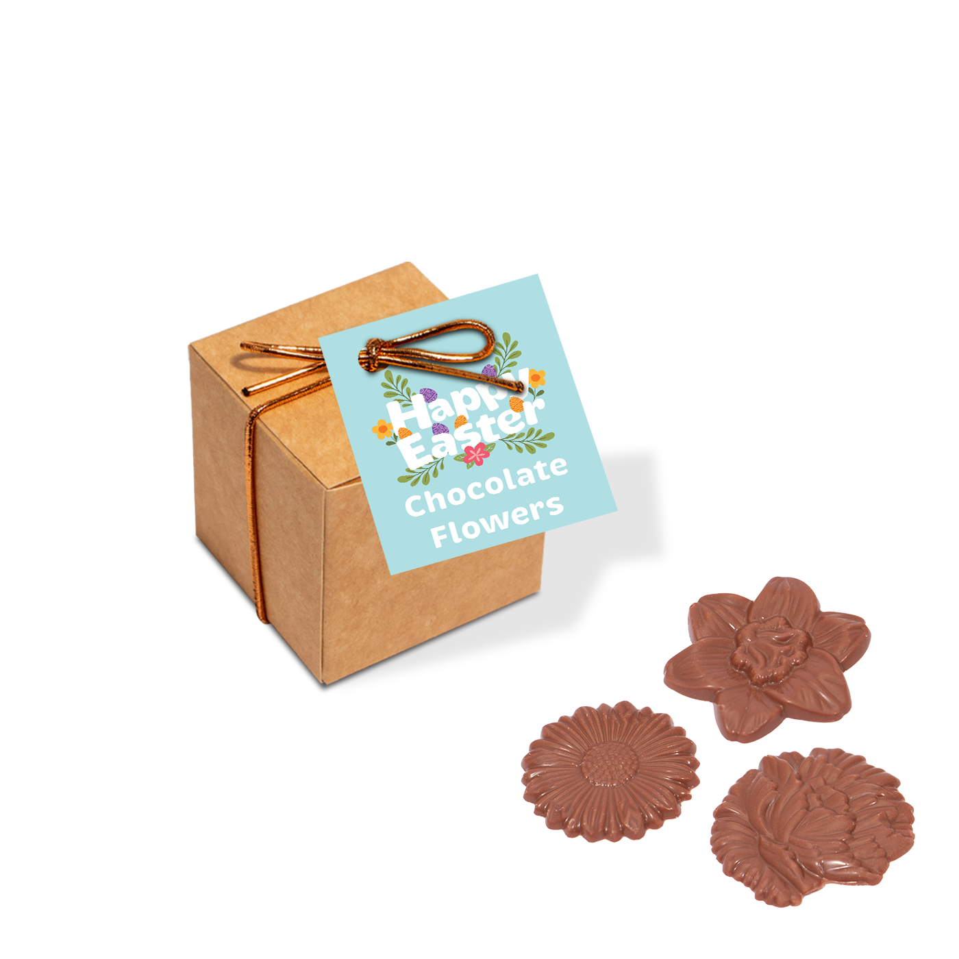 Eco Range - Eco Kraft Cube - Milk Chocolate Flowers - X6, a branded confectionery printed with your logo