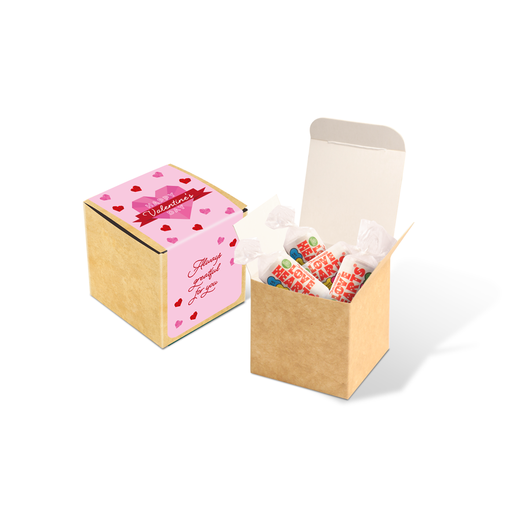 Valentines Eco Kraft Cube With Love Hearts