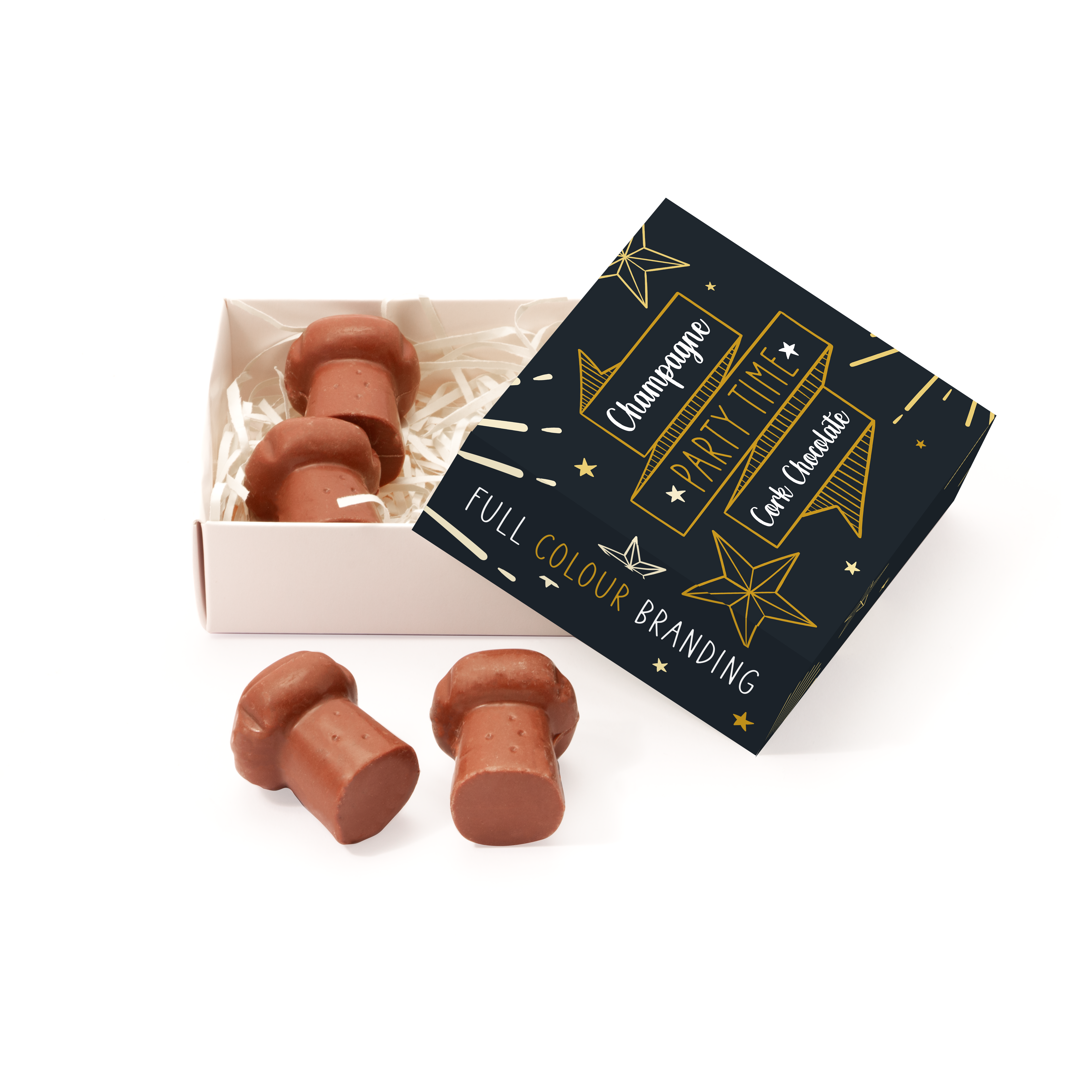 Party Time - Eco Treat Box - Champagne Cork Chocolate - Popping Candy, a branded confectionery printed with your logo