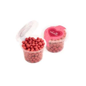 Valentines - Eco Mini Pot - Ruby Chocolate Pearls, a branded confectionery printed with your logo (view 3)
