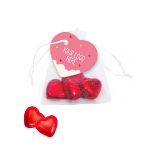 Valentines - Organza Bag - Red Foiled Hearts, a branded confectionery printed with your logo (view 3)