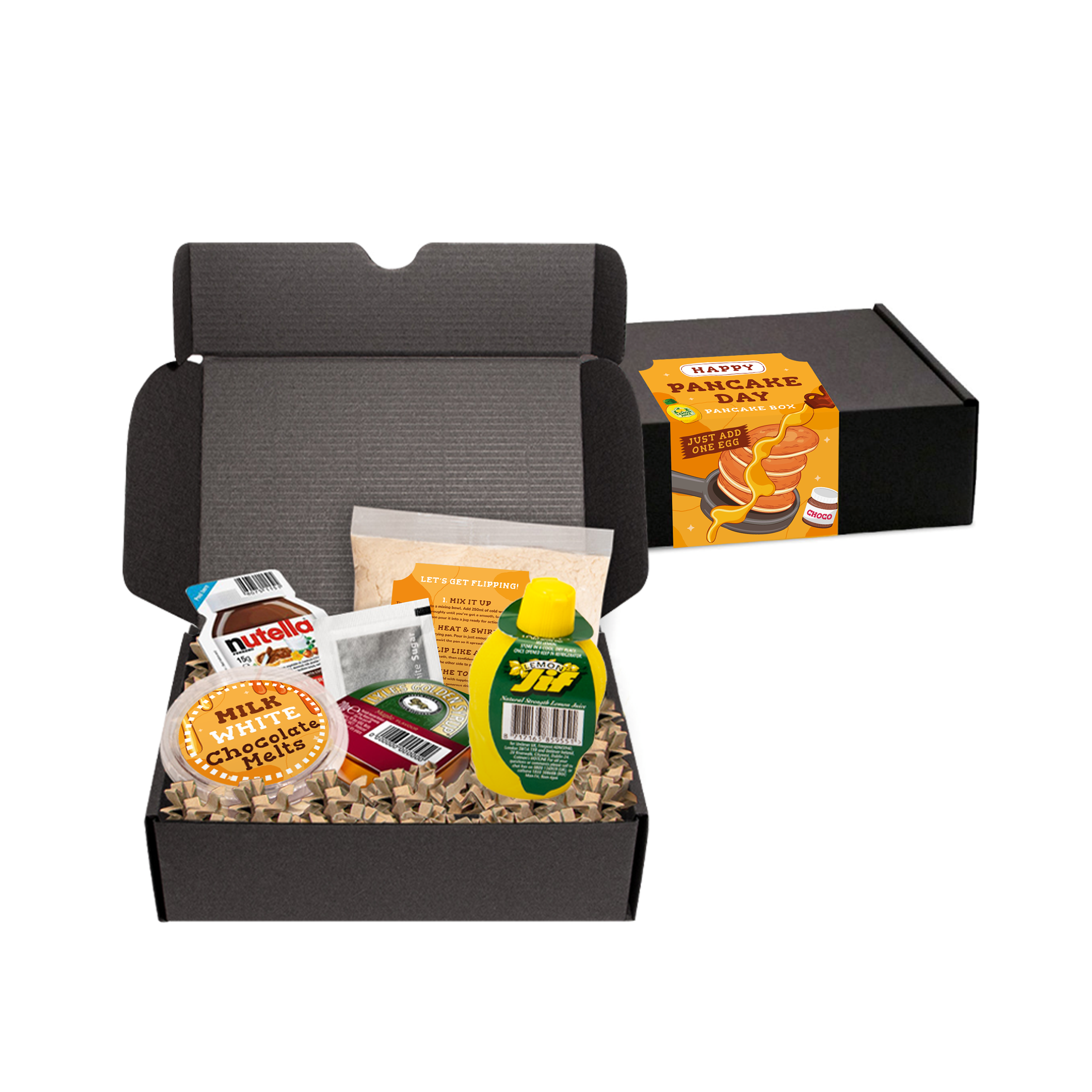 Pancake Day - Midi Black Gift Box - Pancake Day Box, a branded snacks printed with your logo