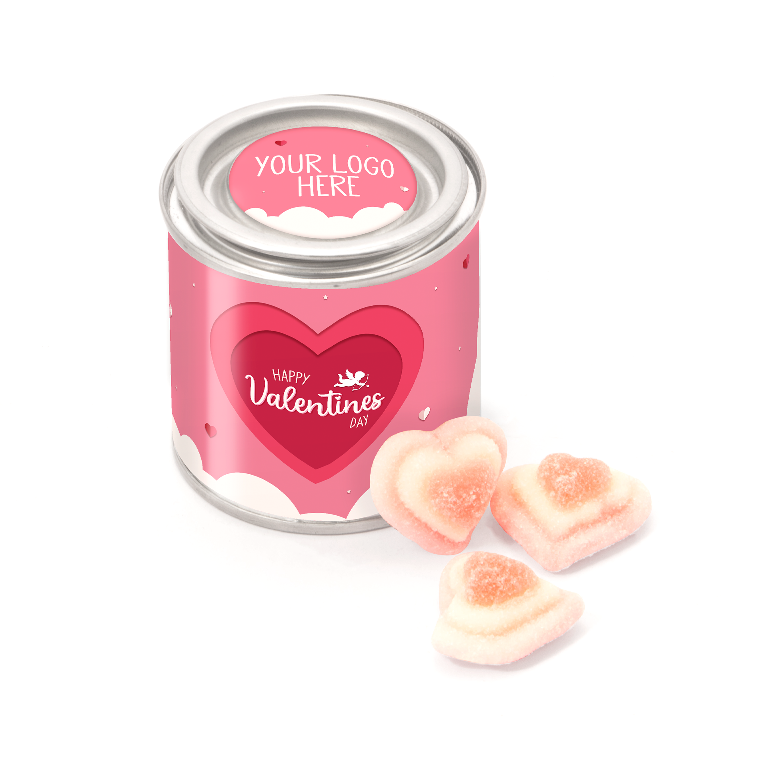 Valentines - Small Paint Tin - Triple Hearts, a branded confectionery printed with your logo