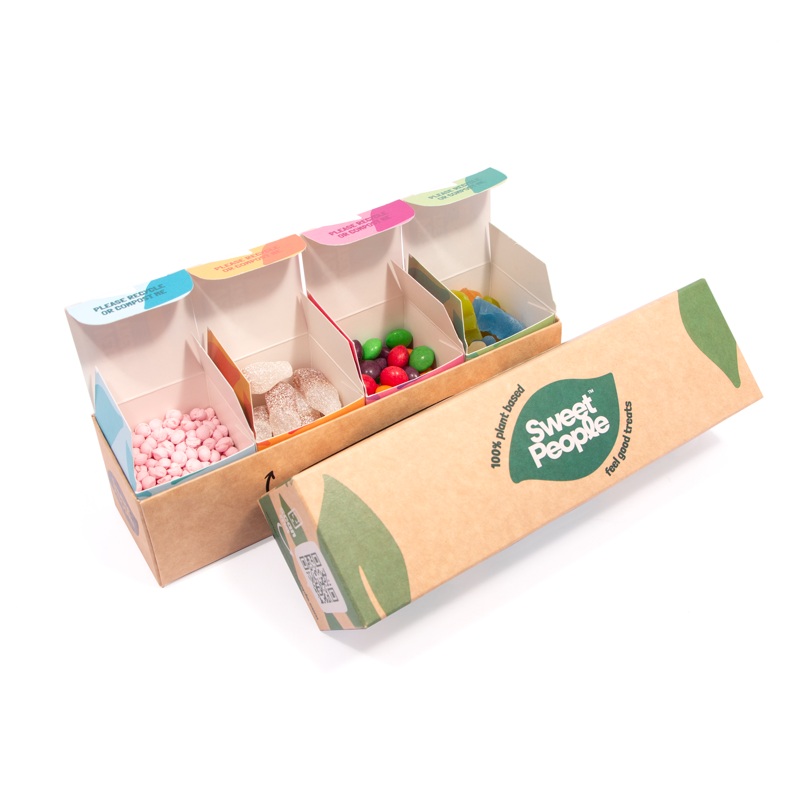 Eco Maxi Share Pack with assorted vegan treats in compartments, Kraft material, printed Sweet People label, branded with your logo