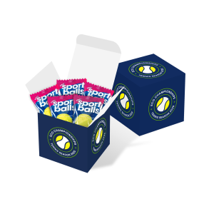 Tennis Season - Eco Maxi Cube - Tennis Gum Balls - x5, a branded confectionery printed with your logo (view 3)