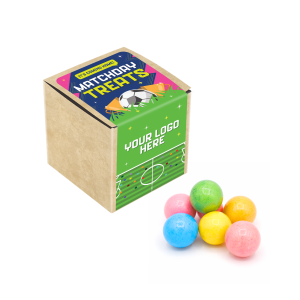 Matchday Treats - Eco Kraft Cube - Bubblegum Balls, a branded confectionery printed with your logo (view 3)