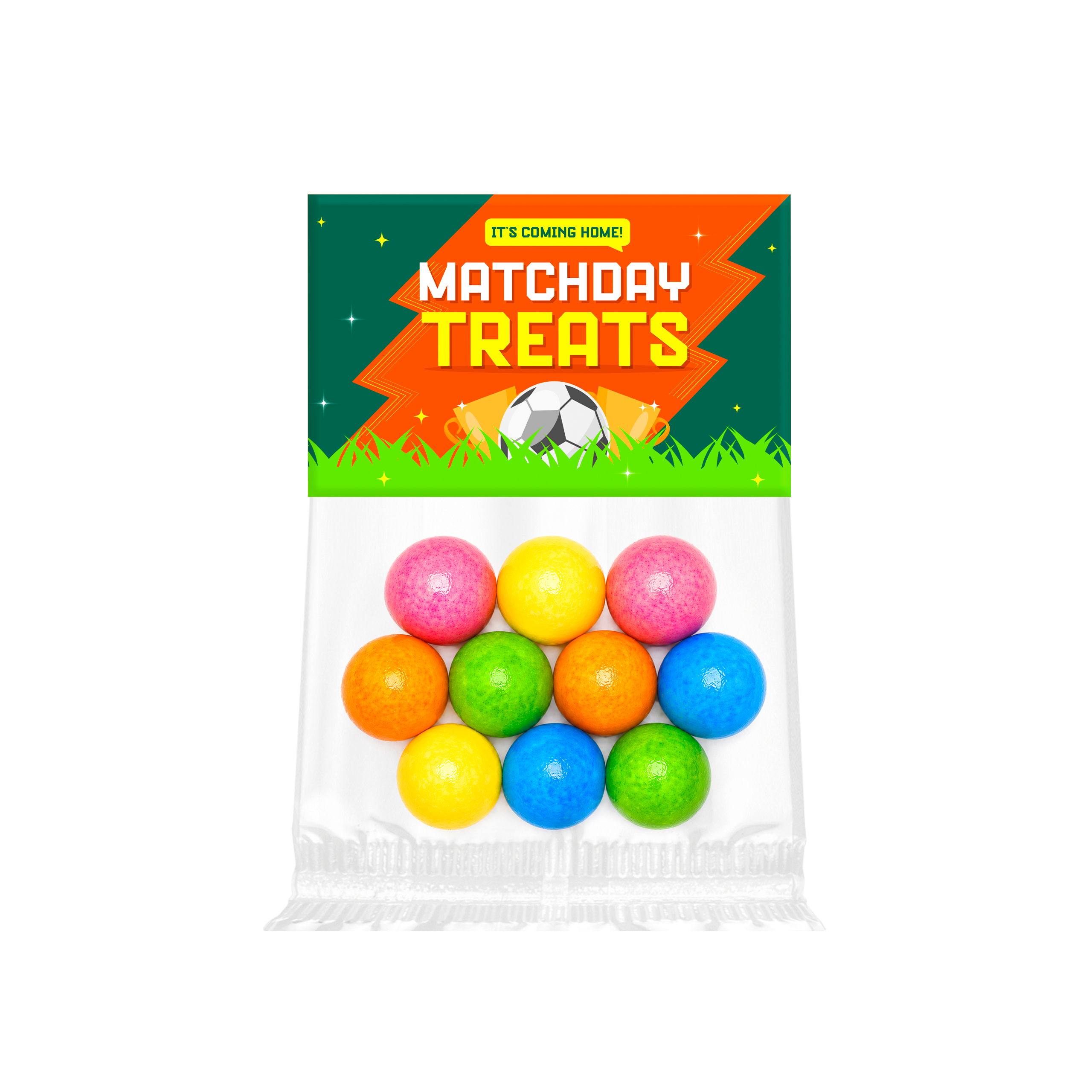 Eco Info Card with bubblegum balls in various colours, featuring a football theme, branded with your logo